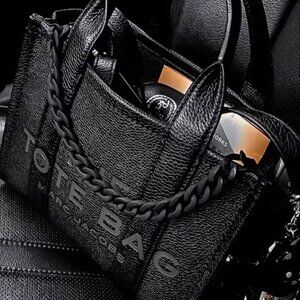 Custom Matte Black Tote Bag Cuban Link Chain Strap  Resin Long Short 2 PCS